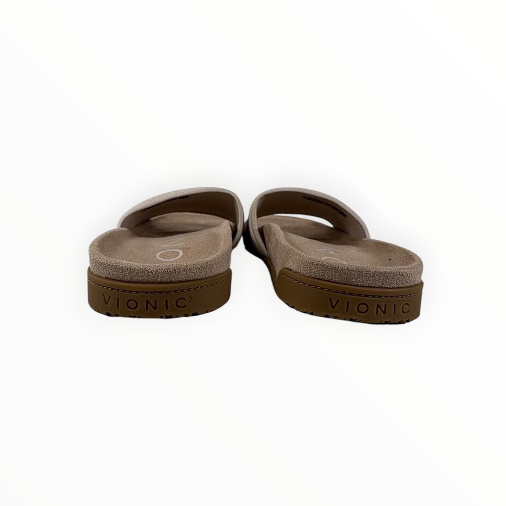 Vionic Slide Sandals Womens 8 Taupe Excellent Ribbed Knit Orthotic Comfort Flat - Picture 2 of 10